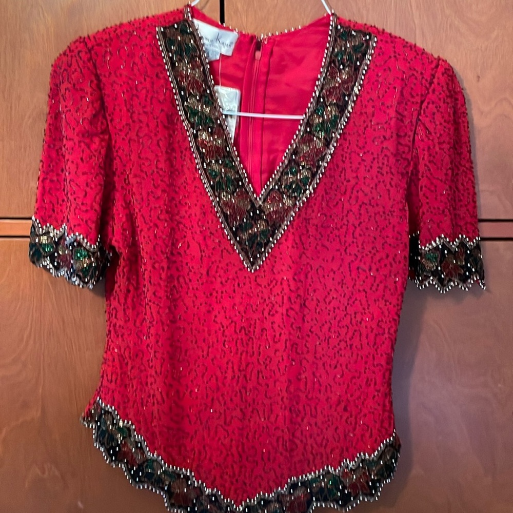 Beautiful nwt top Sequince Sz M Colorful Evening Lawrence Kazar, vintage, beaded